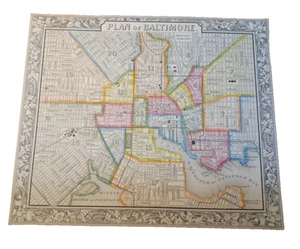 Baltimore MB City Plan 1860 Hand Colored Map Plan of Baltimore 9 1/4 x 11 JRR31 - Picture 1 of 13
