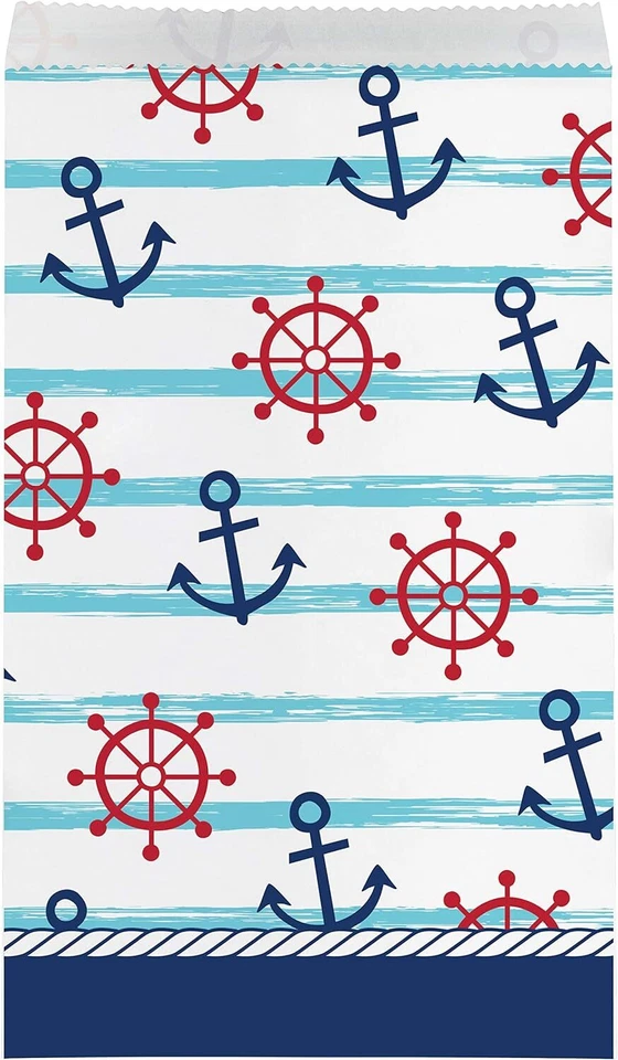 Nautical Sea Boat Anchor Ship Yacht Baby Shower Party Favor Sacks Treat Bags - Image 1 of 1