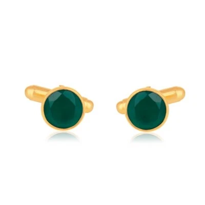 Men's Jewelry Natural Round Green Onyx Cufflink Gold Plated Cufflink For Gift — 第 1/4 张图片