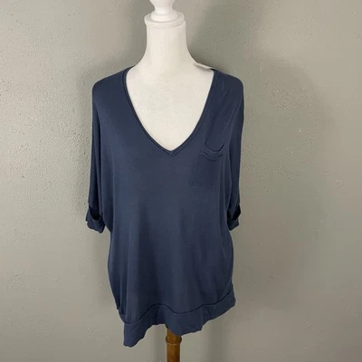 NUEVO Top Otoño Azul Cachemira Gran Tamaño Cuello en V Talla S Bolsillo 100% Tejido Modal Foto 1 de 4