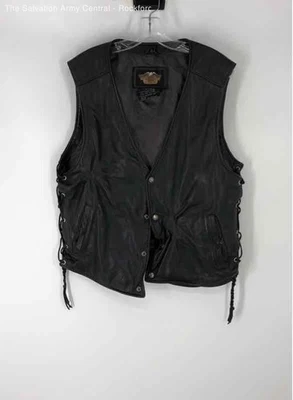 Harley-Davidson Mens Black Leather American Pockets Motorcycle Vest Size XL - Image 1 of 4