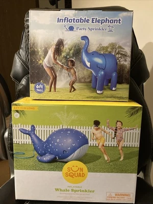 2 Giant Sprinklers Almost 7 Foot Long Whale and Elephant 6 Feet TallNew In Boxes - Image 1 of 4