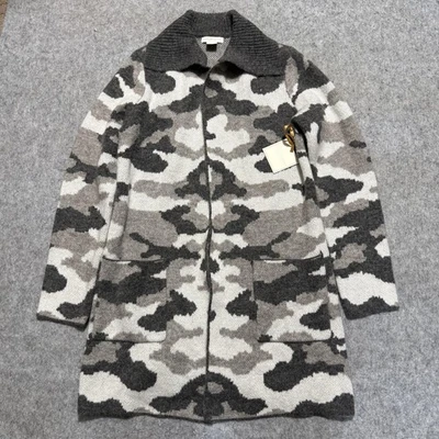 Christian Siriano Sweater Coat Womens Medium Gray Camo Longline Knit Cardigan - Image 1 of 4