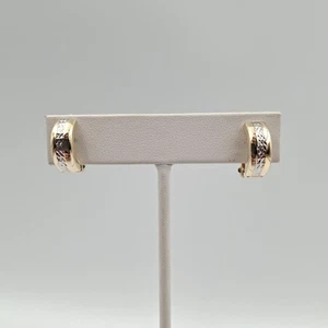 Arpas 14K 2-Tone Turkish Yellow & White Gold Diamond-Cut Huggie Clip-On Earrings - Picture 1 of 12