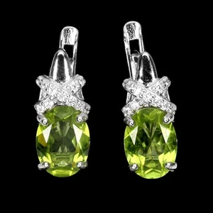 Summer 925 Silver Earrings Oval Peridot 8x6mm Natural Gemstone Jewelry - Picture 1 of 13