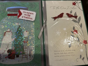 Lotto 2 biglietti di auguri americani NATALE ONE I LOVE & THANKFUL FOR YOU env 3D - Foto 1 di 6