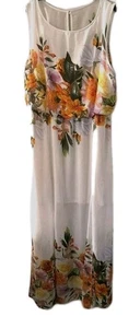 Bisou Bisou Dress Womens Sz 16 White Floral Sleeveless Maxi EUC Flowy Fairycore - Picture 1 of 10