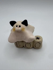 Halloween Ghost Cat Pumpkin Figurine Miniature Vtg 90s Suzi Skoglund Clay Decor - Picture 1 of 8