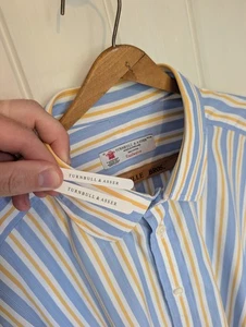 Turnbull & Asser Shirt Exclusive Blue Yellow Stripe LS Double Cuff 18” 46cm - Picture 1 of 13