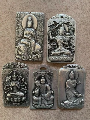 5 piezas de colgantes de oración de plata tibetana hechos a mano *Buda y Bodhisattva* ¡!!!!!! Foto 1 de 4