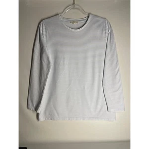 Ann Mashburn White Blue Striped Long Sleeve T-shirt 100% Cotton Size Medium - Picture 1 of 5