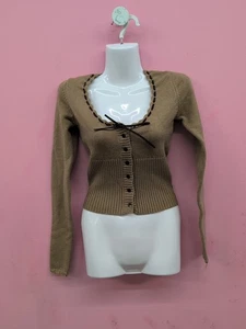 Frankies Bikinis x Bella Hadid Texas Cloud Cropped Knit Cardigan XS Brown - Picture 1 of 8