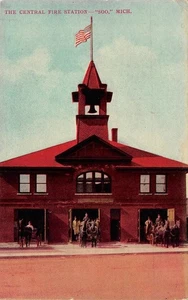 Central Fire Station, Soo, Michigan Chippewa County ca. 1910er seltene alte Postkarte - Bild 1 von 2