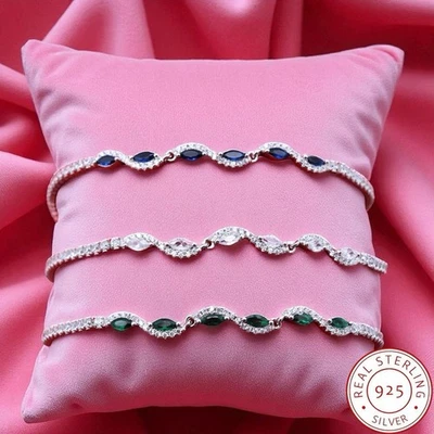 Tennis Armband 925 Sterling Silber Zirkonia Wellen Design bracelet - Geschenkbox - Bild 1 von 2