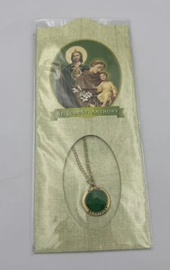 St Anthony of Padua & St Jude Medal Necklace Gold Tone & Green Medallion Pendant - Picture 1 of 5