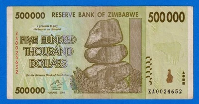 Zimbabwe 500000 500,000 Dollars 2008 P-76  Circ. Replacement Note ZA0024652 RARE - Image 1 of 4