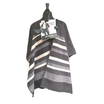IKE BEHAR Women Grey Ivory Stripe 2-sided Fleece Shawl Wrap Cape Poncho OS New - Image 1 of 4