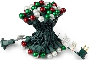 Tupkee Pearlized Glass Mini Globe Lights Set - 70 G15 Red, Green, Warm-White LED - Picture 1 of 3