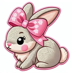 Abbigliamento con applique con toppa coniglio coniglio, coda di cotone bambino, fiocco rosa, Pasqua - Foto 1 di 12