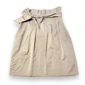BCBG Maxazria Paper Bag Tan Pleated Skirt with Belted Tie Bow Women’s Size 4 - Picture 1 of 9