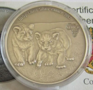 Congo 1000 Francs 2012 Wildlife Baby Lions 1 Oz Silver - Picture 1 of 2