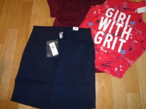  NWT Justice outfit set size 12 maroon top and girl with grit shirt blue shorts - Picture 1 of 5