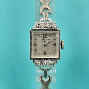 Vintage Longines Solid 14K White Gold Diamond Ladies 14mm Watch - Picture 1 of 6