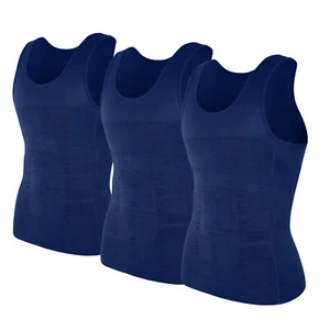 Mens 3 Pack Body Shaper Slimming Tummy Vest Compression Shirt Tank Top Shapewear - Picture 1 of 55