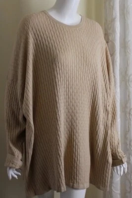 Eskandar O/S бежевый пшеницы тонкий 100% хлопок кабель трикотажа длинный туника свитер - Изображение 1 из 4