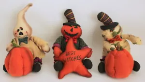 Hanna's Handiworks Plush Trio of Halloween Figures Ghost Pumpkin Ghoul - Picture 1 of 5