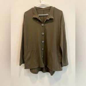 Neon Buddha Dark Green Decorative Button Down Top with Collar & Pockets. XS NWOT - Picture 1 of 8