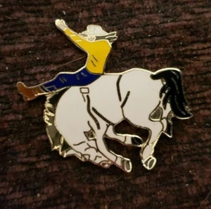 Vintage Enamel Bronco Riding Rodeo Hat Pin Large Size 1-1/2" tall x 1-1/2" wide - Picture 1 of 1