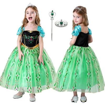 Girl Kid Party Fancy Dress up Frozen Princess Anna Costume Cosplay Birthday Gift - Image 1 of 4