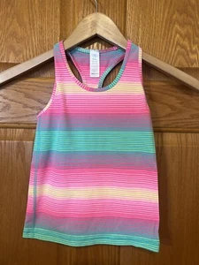 Camiseta sin mangas S109 Ivivva de Lululemon Athletica a rayas niñas talla 4 - Imagen 1 de 3