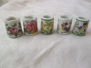 Vintage Germany 5 porcelain tiny taper Candle Holders Florals Rooster Easter Egg - Picture 1 of 5