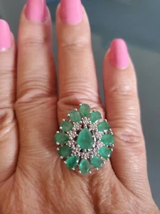 Raritäten Carol Brodie Ring 5,9 ctw Smaragd & Zirkon Silber 925 Größe 8 Neu ohne Etikett - Bild 1 von 12