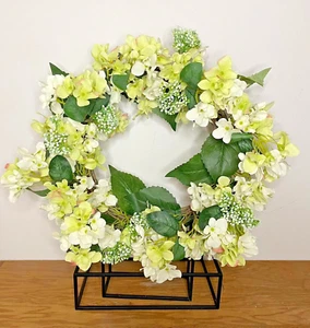 18"-20" Wreath Silk White-Green Hydrangea &Artificial Shrubs Greenery Home Decor - Picture 1 of 5