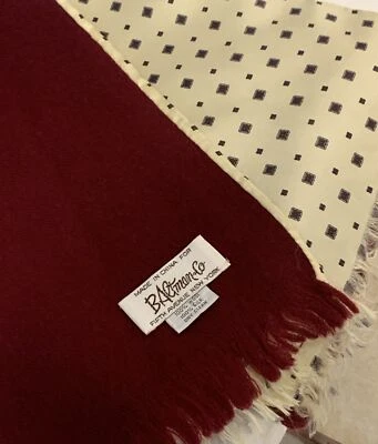 Vintage BAltman & Co. Wool and Silk Scarf 9-1/2" wide x 52" long Burgundy Yellow - Image 1 of 4