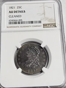 1821 CAPPED BUST NGC AU DET CLEANED QUARTER GREAT DETAILS KEY TYPE *STUNNING* - Picture 1 of 6