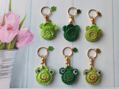 🐸 Frosch Schlüsselanhänger + Einkaufswagen Chip 🐸gehäkelt🐸100% Baumwolle - Bild 1 von 4
