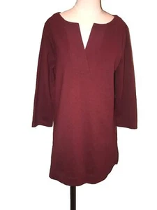 Lands End Ribbed V-neck Tunic Pullover Wine Burgundy 3/4 Sleeve 10/12 - Picture 1 of 7
