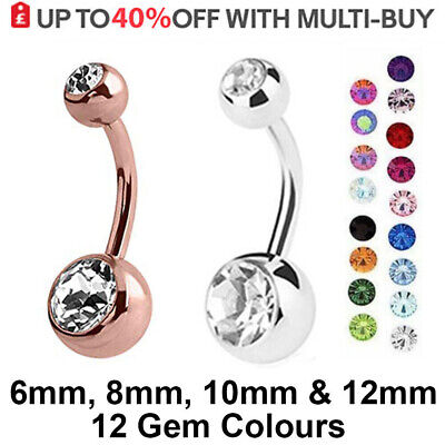Belly Bar Surgical Steel  Navel Bar Button Ring Belly Bars Double Crystal Gem • 1.39£