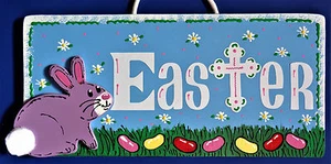 EASTER Bunny Rabbit Wall Door SIGN Hanger Hanging Plaque Seasonal Spring Decor - Picture 1 of 1