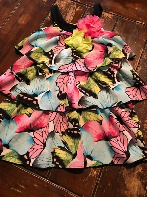 Girls 5 Cachcach Floral Black Pink Blue Dress - Imagem 1 de 2