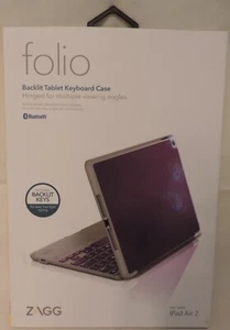 ZAGG Folio Case, Hinged with Backlit Tablet Bluetooth Keyboard for iPad Air 2 - Picture 1 of 6