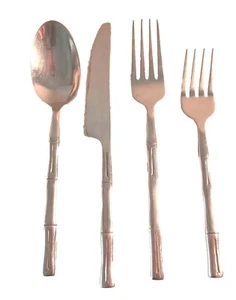 Hampton Silversmiths BAMBOO Stainless Flatware 4 Pcs Forks Knife & Soup Spoon - Picture 1 of 2