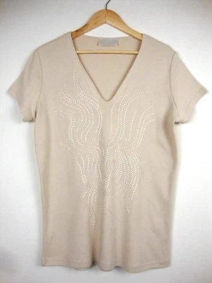 ✨ ANN HARVEY Size 16 Oatmeal Cotton Jersey Blouse | V-Neck | Cap Sleeves Top ✨ - Image 1 of 2