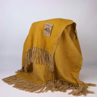 Alpaca Wool Blanket Yellow 200x140cm Soft Sofa Blanket from Peru - Image 1 of 3