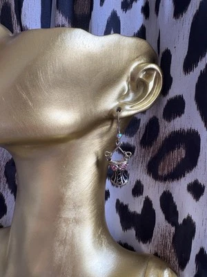 Betsey Johnson Enchanted Forest Vintage Fuchsia Pink Black Corset Top Earrings - Image 1 of 4