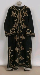 Vintage 1970s Tunisian Handmade Black Dress with Gold Embroidery – Traditional. - Picture 1 of 19